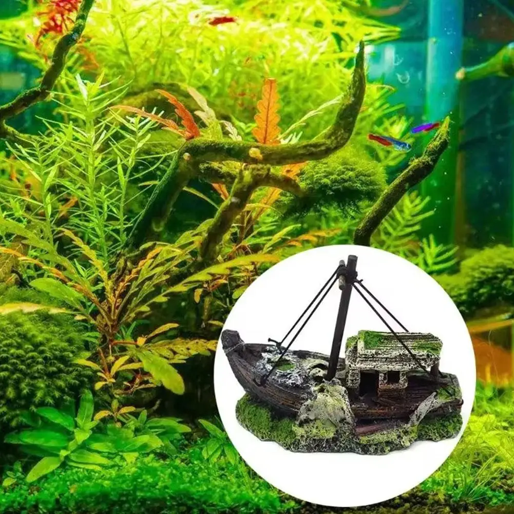 Simulation Pirate Ship Aquarium Landscaping Decoration House Ship Resin Hidden Ornaments Fish Retro Tank Shipwreck Decorati V4W8