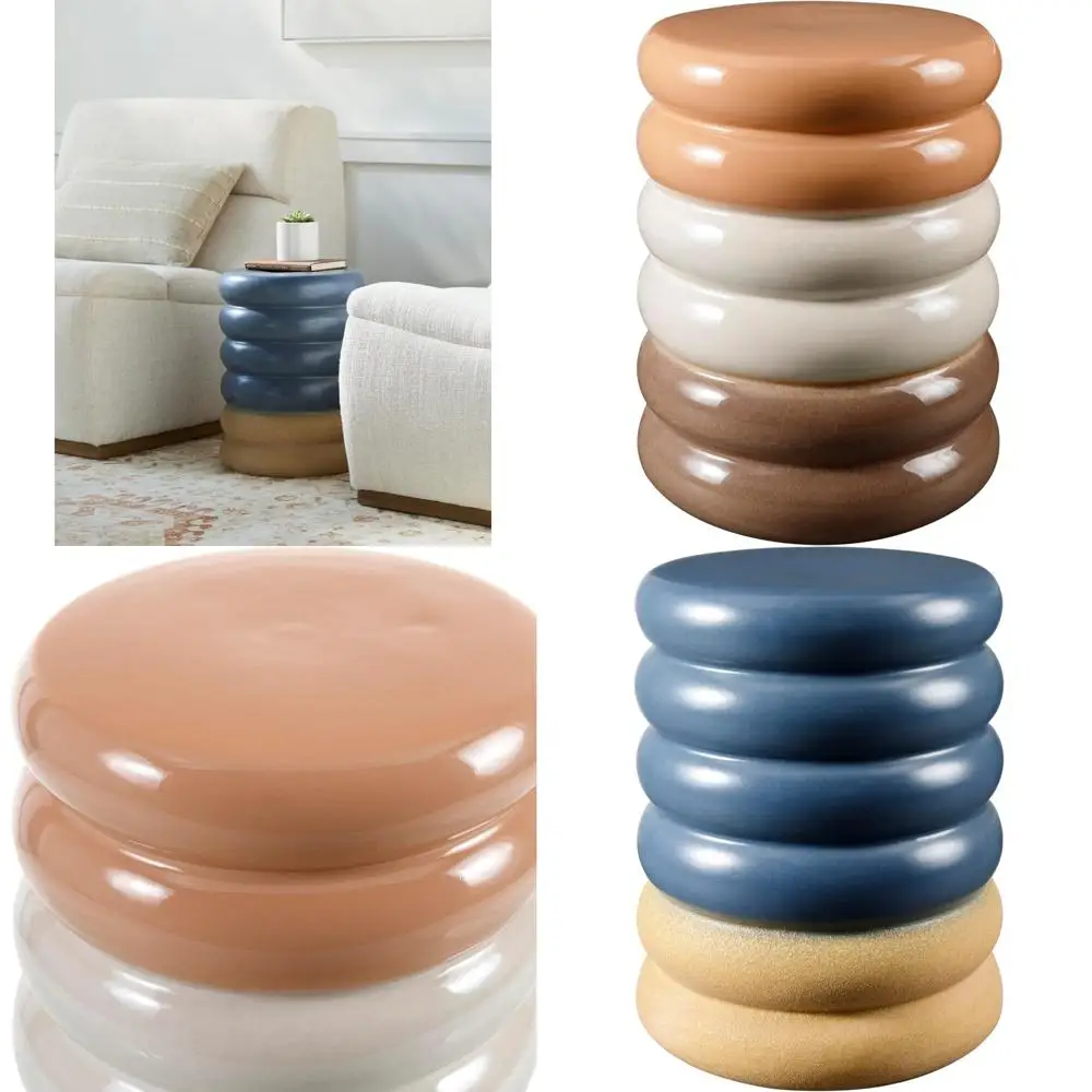 Blue and Khaki Ceramic Decorative Garden Stool - Modern Outdoor Chinoiserie Decor for Patio and Indoor Use