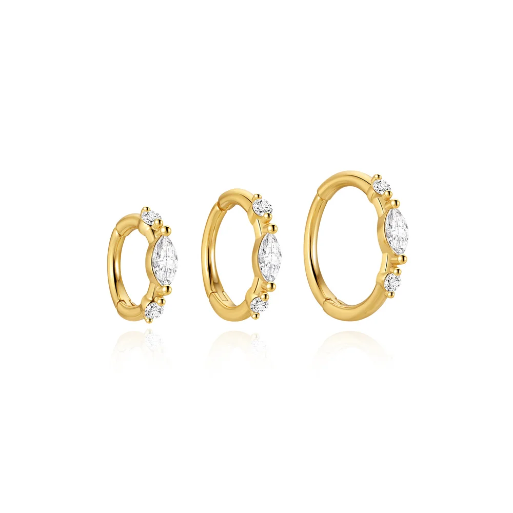 CANNER 1PC 925 Sterling Silver Huggie Hoop Earrings for Women Classic Marquise CZ Small Hoop Earrings Cartilage Helix Jewelry