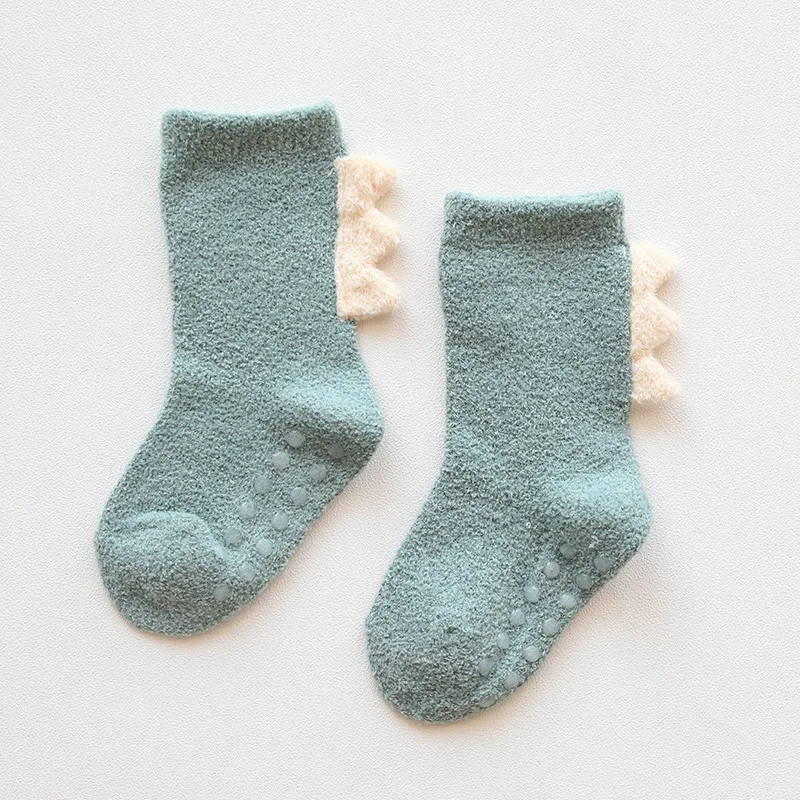 Autumn and Winter New Coral Wool Thickened Baby Socks Dinosaur Baby Socks Children\'s Middle Tube Socks 0-3 Years Old Baby Socks