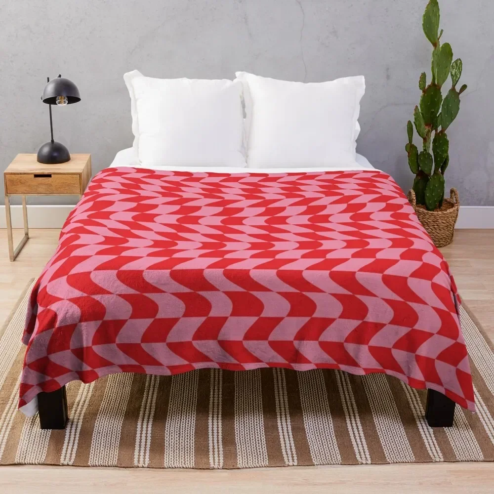 Pink and Red Distorted Checkerboard Throw Blanket blankets ands Bed Fashionable Multi-Purpose Blankets