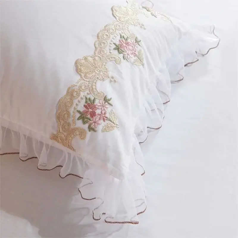 2pcs Lace Ruffled Embroidered Pillow Case Korean Style Princess Cotton Pillowcase Bedding Pillow Sham Luxury Pillow Covers