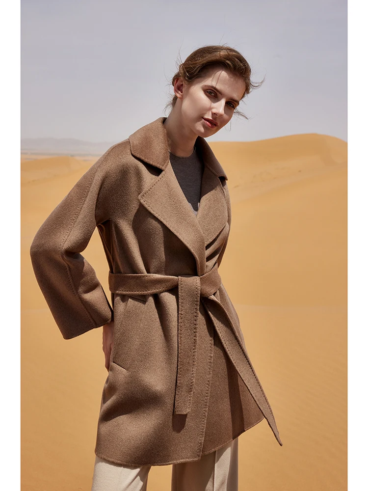 

100% Cashmere Coat Double Sided Women's Medium Length Pure Cashmere Coat New Autumn and Winter Trench