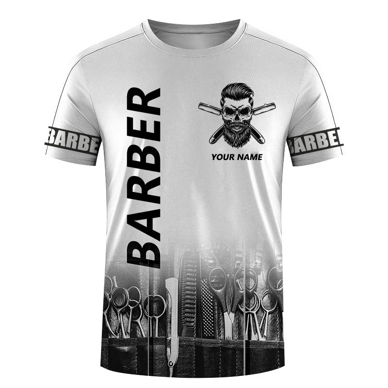 

Fashion Barber Uniform Men's T Shirt Comfortable Breathable Short Sleeve T-Shirts Summer Casual O-neck Loose Tees Funny Men Tops