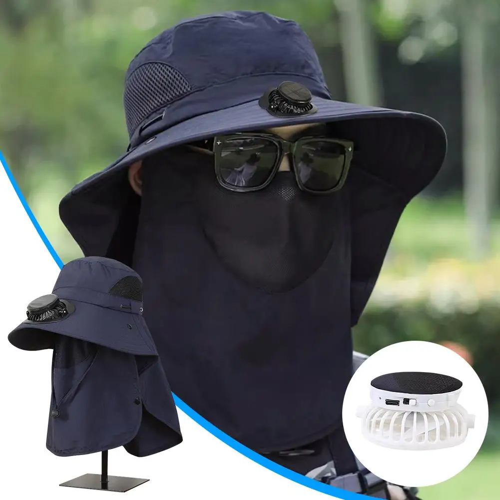 

Solar Fan Fisherman Hat Outdoor Big Brim Sunscreen Free Hats Rechargeable Wind Large Quick-dry Cap Mute Fishing Q3W2