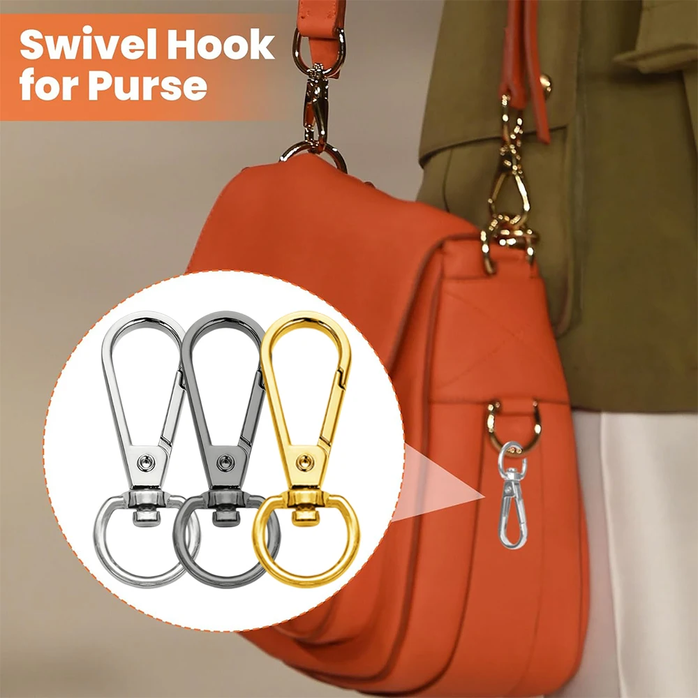 10/15 Sets Swivel Snap Hooks with Split Key Rings Lobster Claw Trigger Clasps for Keychain Clip Lanyard Bag Purse Tag view 6