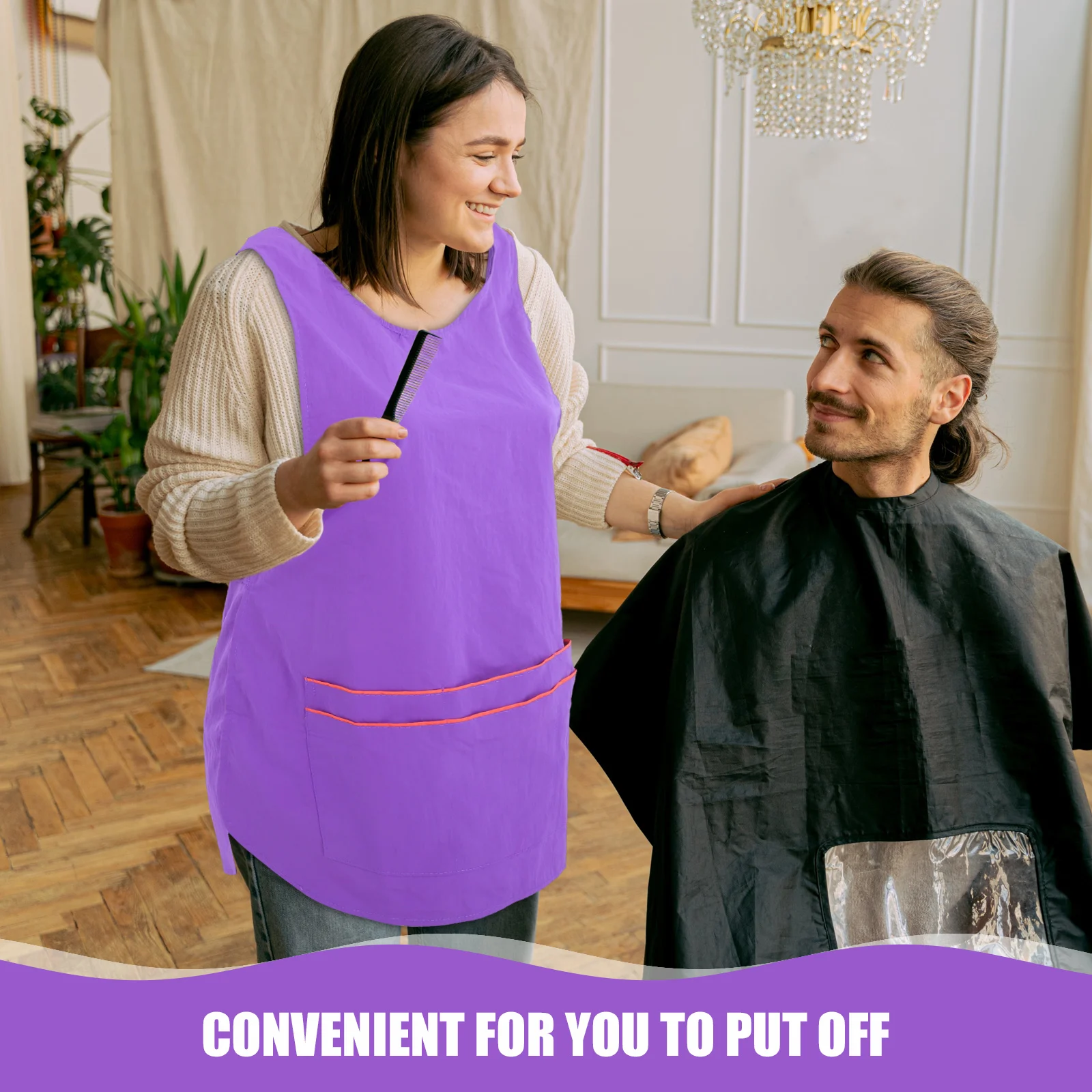 

Beauty Salon Purple Multi-Pocket Hairdressing Pinafore For Kitchen Cooking Working Sleeveless Apron Fashion Home Utility Apron