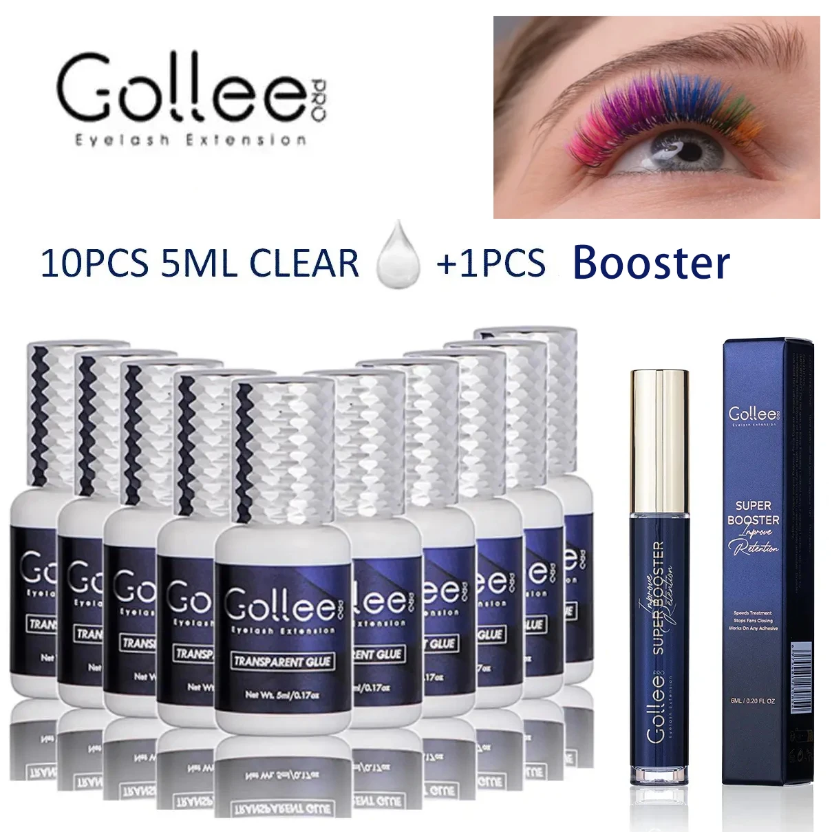 

10pcs Gollee Eyelash Extension Transparent Glue Eyelash Extension Supplies Super Bosster Increase Eyelash Adhesive Kit Wholesale