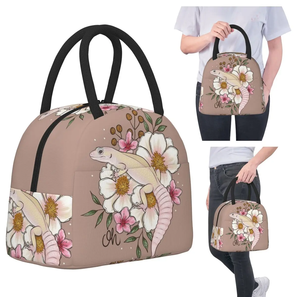 

Leopard Gecko Murphy's Patternless With Florals Insulated Lunch Bag Cooler Thermal Food Box Tote Portable Lunch Boxes Container