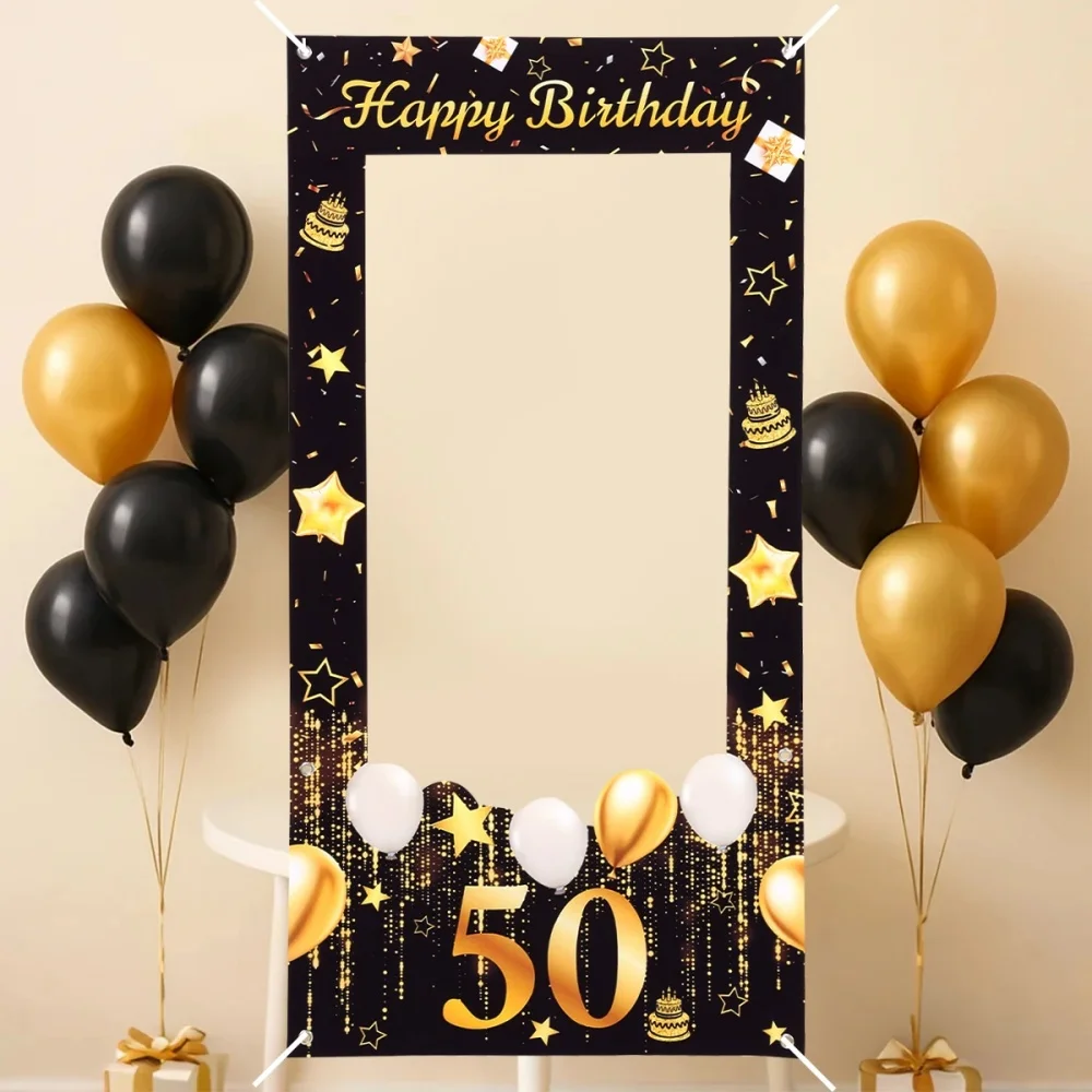 

Фон для фоторамки с днем рождения, индивидуальный возраст, виниловый фон для фотобудки на день рождения, черный декор для вечеринки в честь дня рождения для взрослых