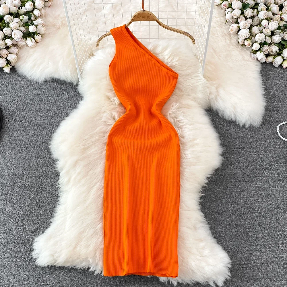 Sexy jedno ramię szydełka obcisła sukienka elegancka dzianina elegancka Midi Vestidos moda do klubu na imprezę sukienki Slim Goth kobiety Sundress