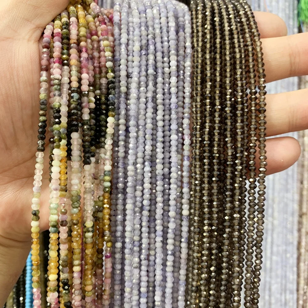 Natural Colored Tourmaline Seed Beads Colored Zircon Faceted Rondelle Loose Beads Diy Beads to Make Bracelets 2x3mm 15‘’