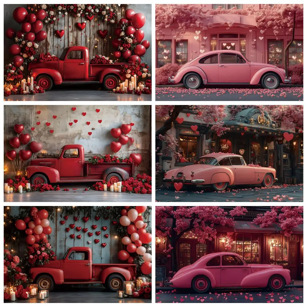 

Valentines Day Flowers Love Heart Car Backdrop February 14th Party Couple Propose Wedding Anniversary Photography Background