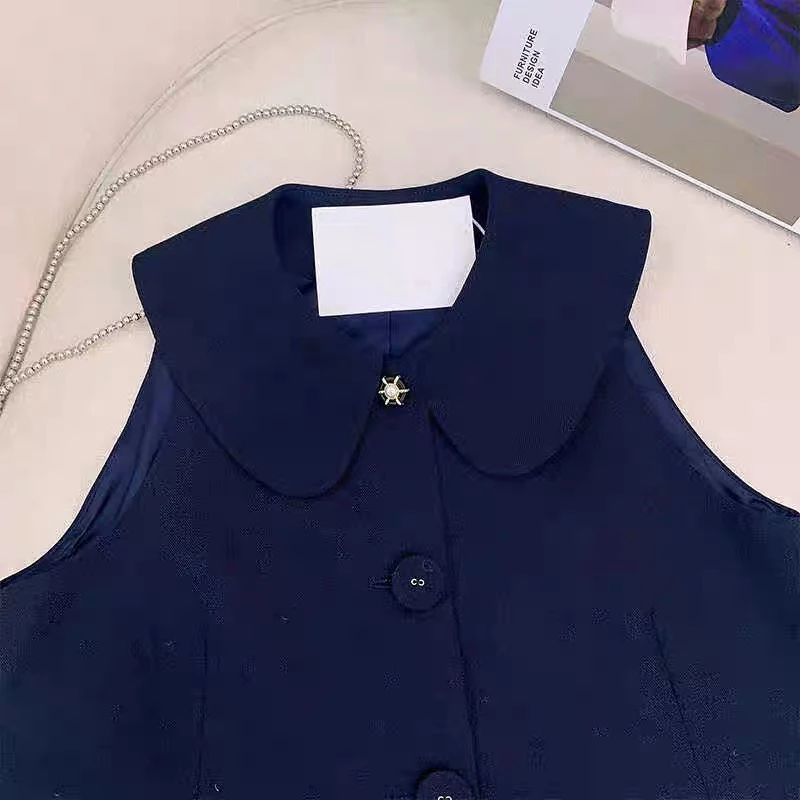 Ele Doll Kraagvest Dames Faion Eenvoudig Chic Oulder Insert Sve A-lijn Top Zomer Sle Veelzijdig Single Button C...