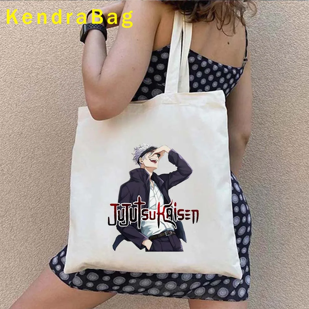 Anime Jujutsu Kaisen Yuji Itadori Satoru Gojo Sukuna Art Cute Cartoon Manga Shopper Canvas Shoulder Totes Bag Eco Cotton Handbag