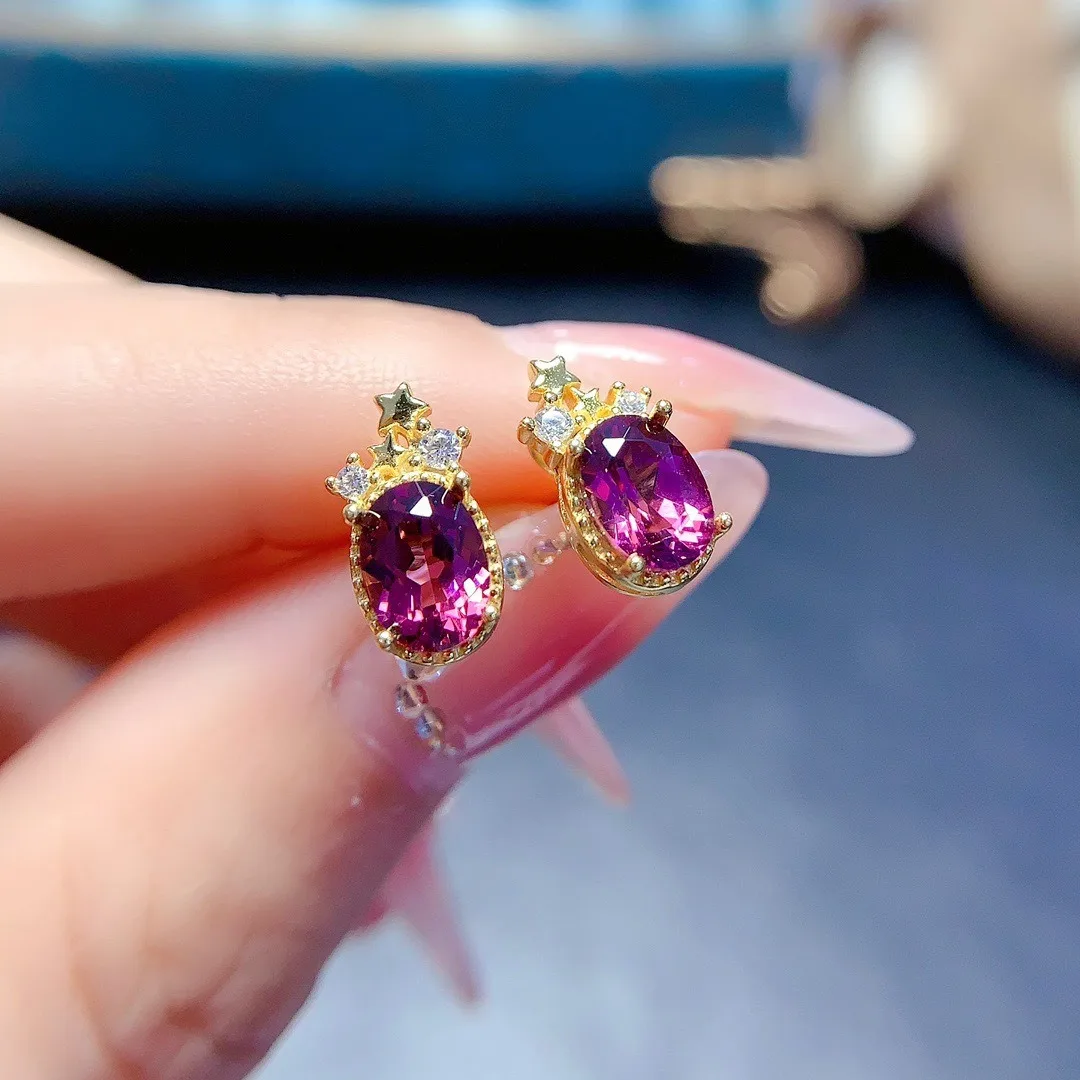 

S925 Sterling Silver Natural Brazilian Amethyst Stud Earrings Fashion Crown Earrings 5*7 Stud Earrings Empty Brackets