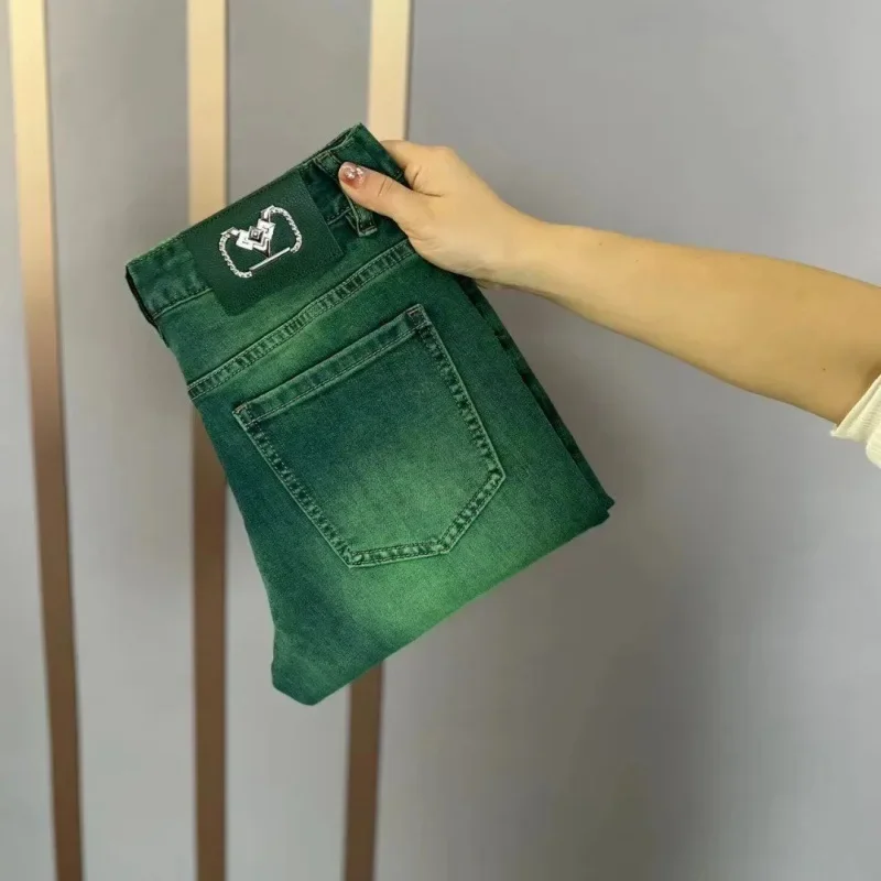 ربيع وصيف نمط جديد الأخضر غسلها الرجال الجينز سليم صالح مطاطا عادية تنوعا السراويل الطويلة فضفاضة تناسب مريحة الذكور الجينز #5