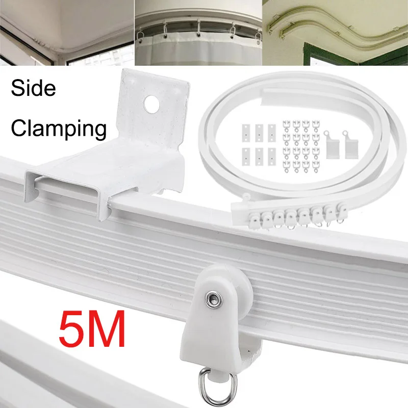 

5M Flexible Ceiling Curtain Rail Side Clamping Track Bendable Window Rod Rail Straight Curve Curtain Accessories Kit Home Decor