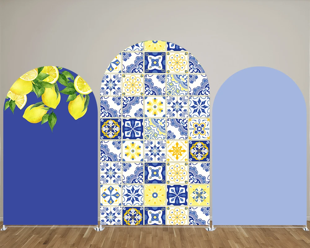 

Positano Tile Mediterranean Lemons Arch Backdrop Stand Fabric Covers Porcelain Party Arched Tablecloth Decoration for Parties