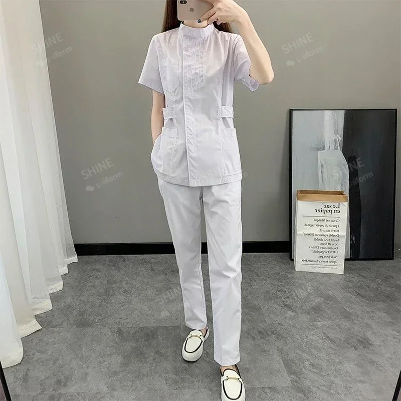 Uniformes médicos blancos para mujer, ropa de enfermería, disfraz de belleza, conjuntos de médicos, dentistas, ropa de trabajo, Tops de salón clínico, Pantalones