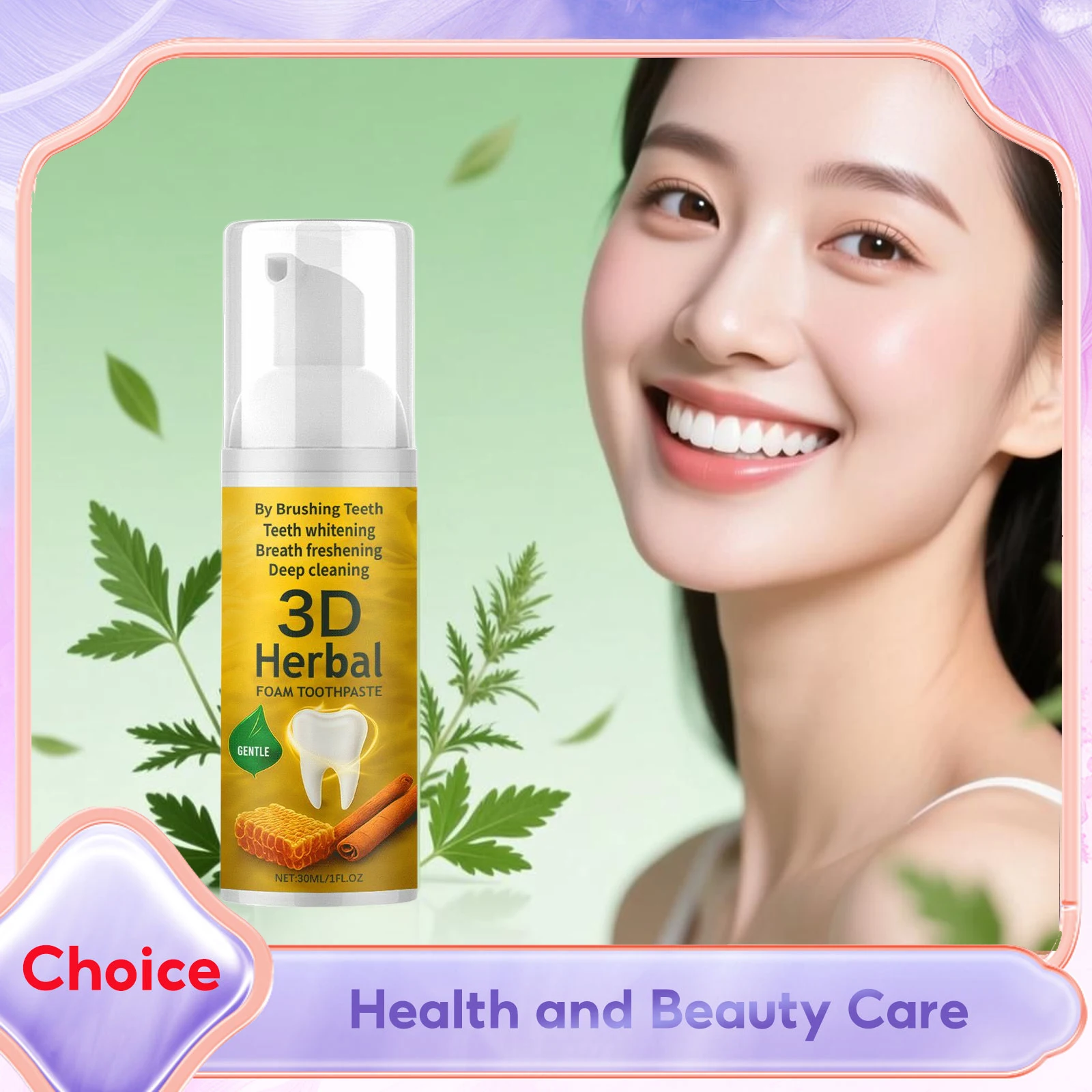 

Herbal Toothpaste Organic Fluoride Free Teeth Whitening Mousse Deep Cleansing Stain Removal Freshens Breath Tooth Bleaching Foam