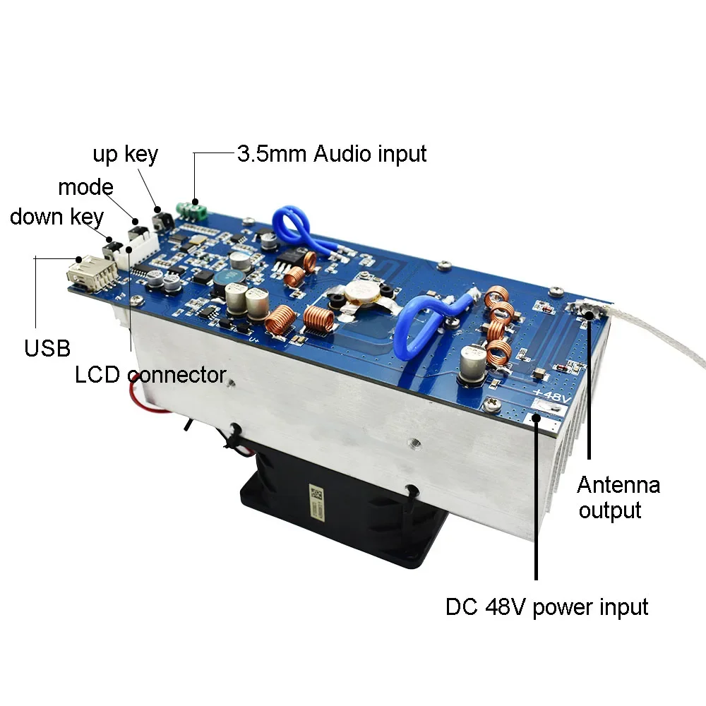 150W Stereo RF FM transmitter amplifier 76M-108MHz frequency with Fan and antenna Radio Station module DC 48V I3-008