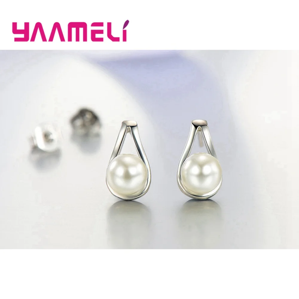 925 Sterling Silver Jewelry Sets for Women Girls Wedding Engagement Cute Pearl Waterdrop Shape Best Gift for Beloved