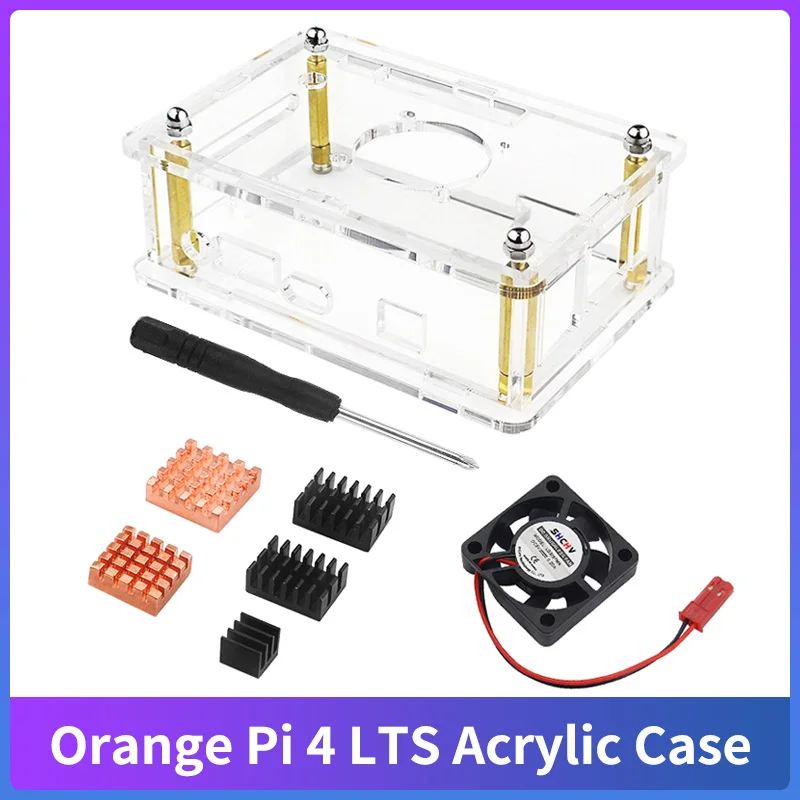 

Акриловый чехол для Orange Pi 4 LTS прозрачный корпус прозрачная оболочка дополнительный охлаждающий вентилятор теплоотвод отвертка для Orange Pi 4 LTS