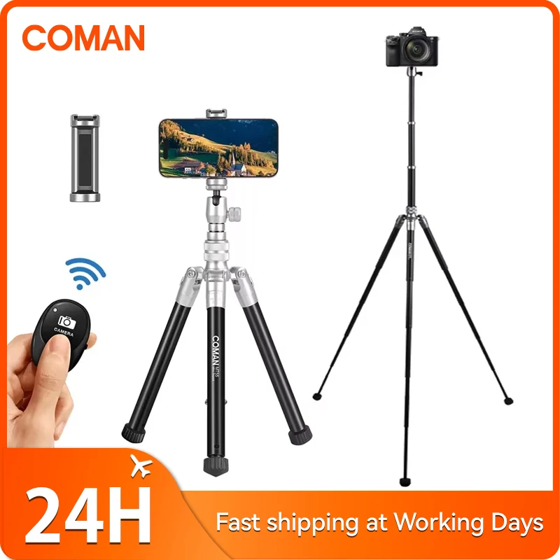 COMAN MT-55 Portable Tripod Stand For iPhone Samsung Huawei Xiaomi Phone Holder With Clamp Extend Stand For Fill Light Micphone