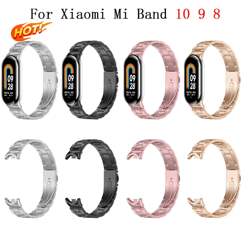 Correa de Metal para Xiaomi Mi Band 10 9 8 NFC pulsera de Metal de acero inoxidable para Mi Band 10 9 8 Correa de reloj de Metal pulsera