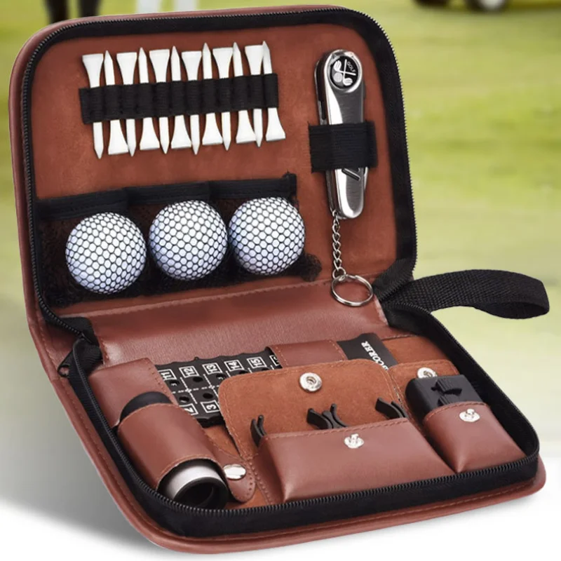 Golf Kit Pack Faux Leather Tool Carrying Bag with Ball Accessories Easy to Carry Multifunction Golf Accessories Storage Bag