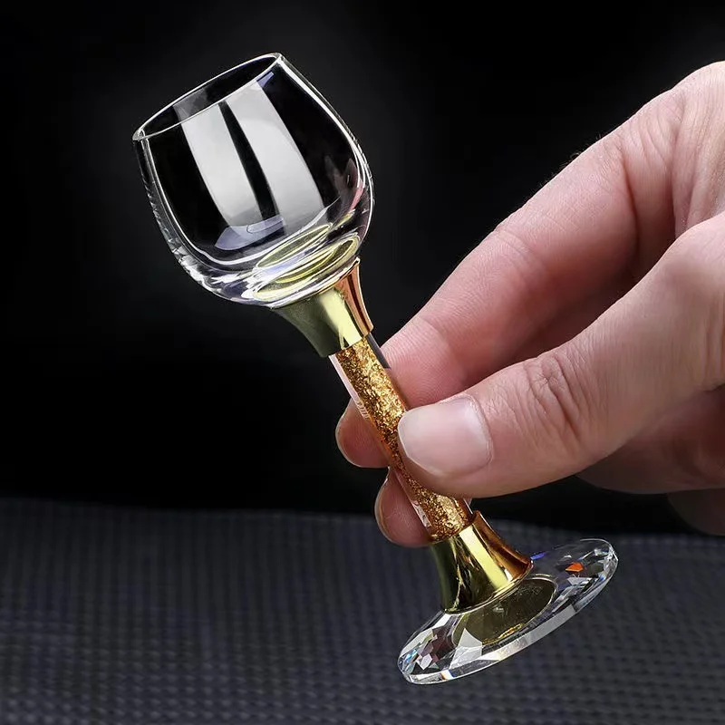 5-65ml Creative Gold Foil Shot Glass Lead-Free Crystal Glass Goblet Vodka Spirits Wine Set Gift Luxury Golden Small Wine Glasses