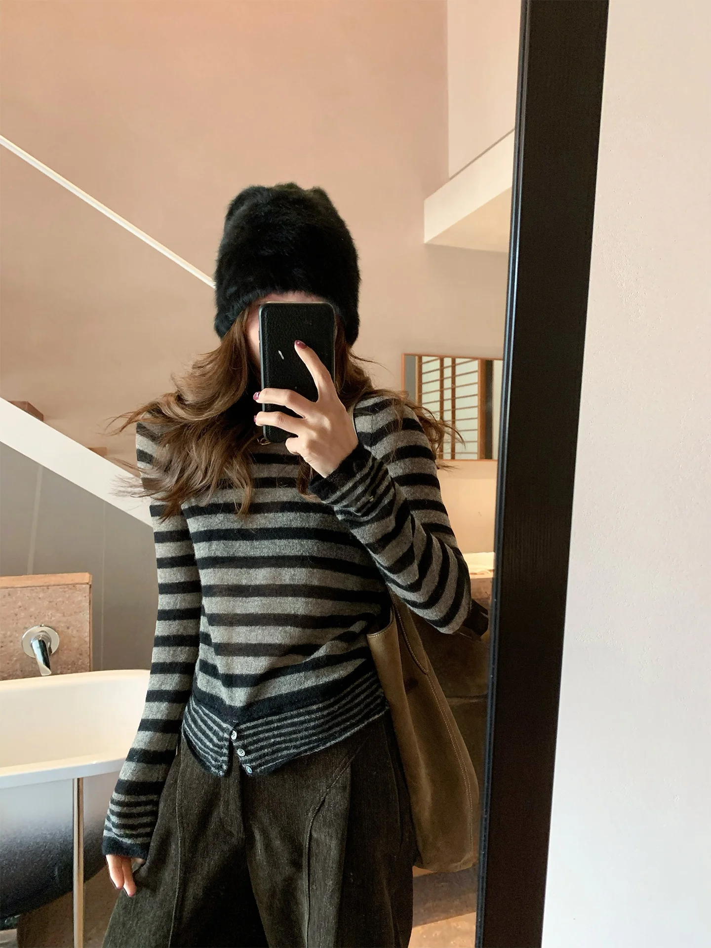 

Женский вязаный свитер Lazin Sle из шерсти альпаки в полоску, с имитацией плаща, с длинными рукавами, стандартной длины, зимний