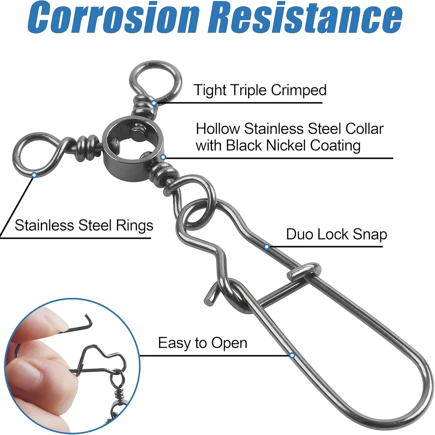 3 Way Snap Swivels Fishing Tackle, T-Turn Swivels Snaps Saltwater Connectors for Trolling Catfish Rig Surf Rig view 6