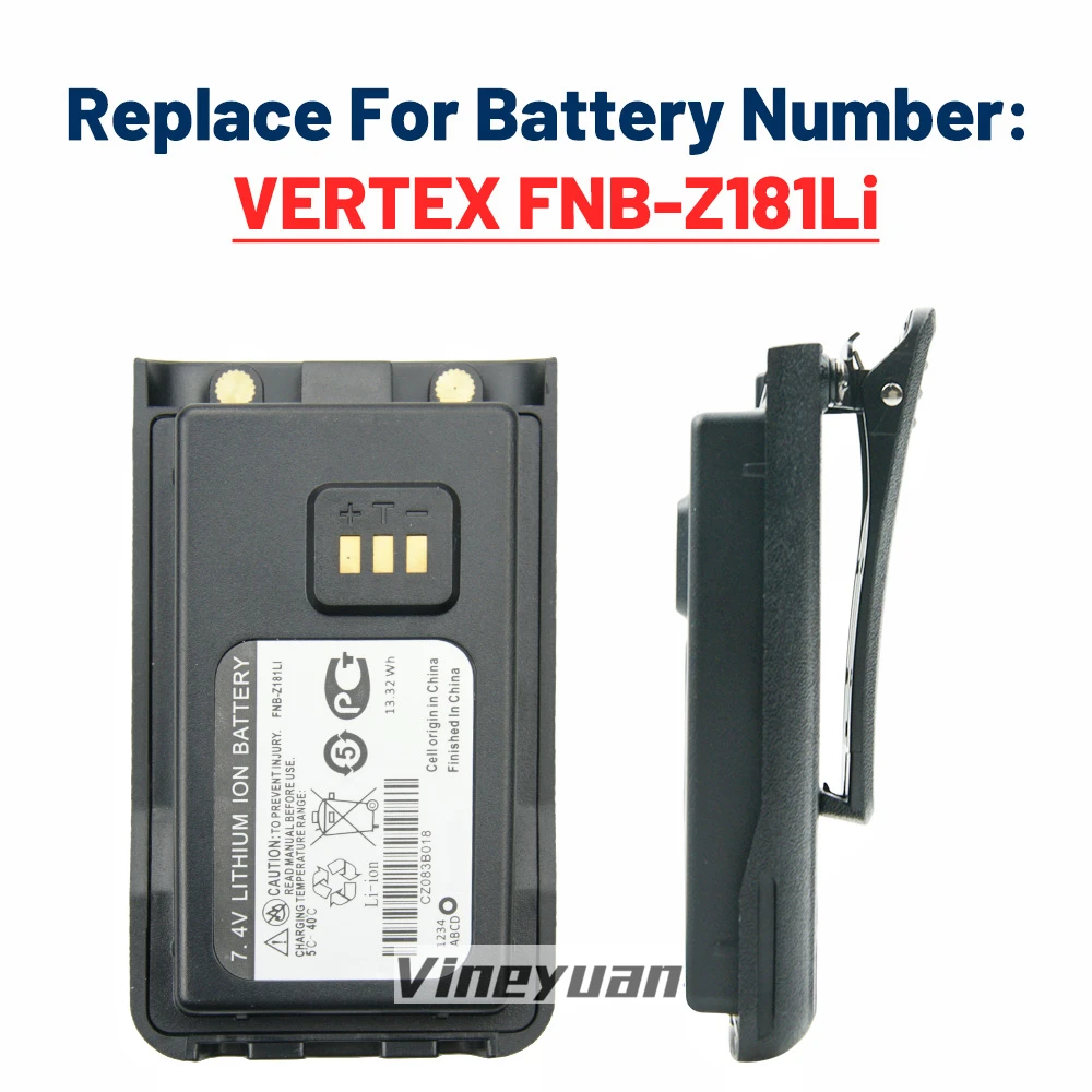 1800mAh FNB-Z181LI Replacement Li-ion Battery for Vertex EVX-C31 EVX-C34 VZ-30 VZ-30-D0-5 Two Way Radios Battery with Belt Clip