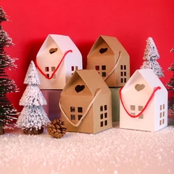 5/10pcs Christmas Paper White Gift Boxes House Shape Candy Biscuit Pack Box Birthday Merry Christmas New Year Party Supplies