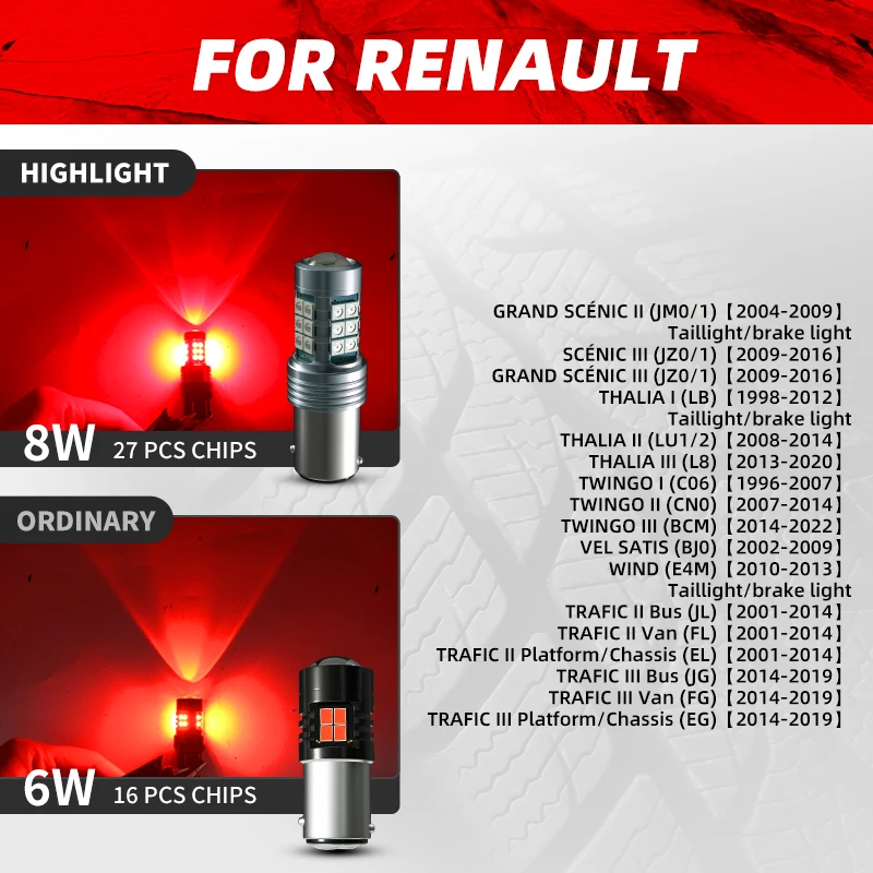 2pcs LED Brake Stop Light Blub P21/5W For Renault Grand Scenic Thalia MK1/2/3 Twingo Mk1 Mk2 Mk3 Vel Satis Wind Trafic Bus Van