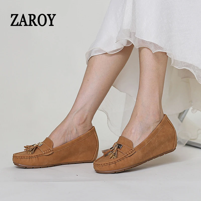 Mocassini con nappe appartamenti di grandi dimensioni Donna Pelle scamosciata di lusso Marrone albicocca Scarpe basse slip-on morbide Scarpe da guida casual quotidiane Mocassini лофе