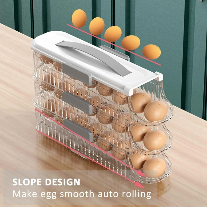 1-teiliger Eierhalter für Kühlschrank, automatisch rollender Eier-Organizer, transparenter Kunststoff-Kühlschrank-Ei-Aufbewahrungsbehälter, hält 21 Eier