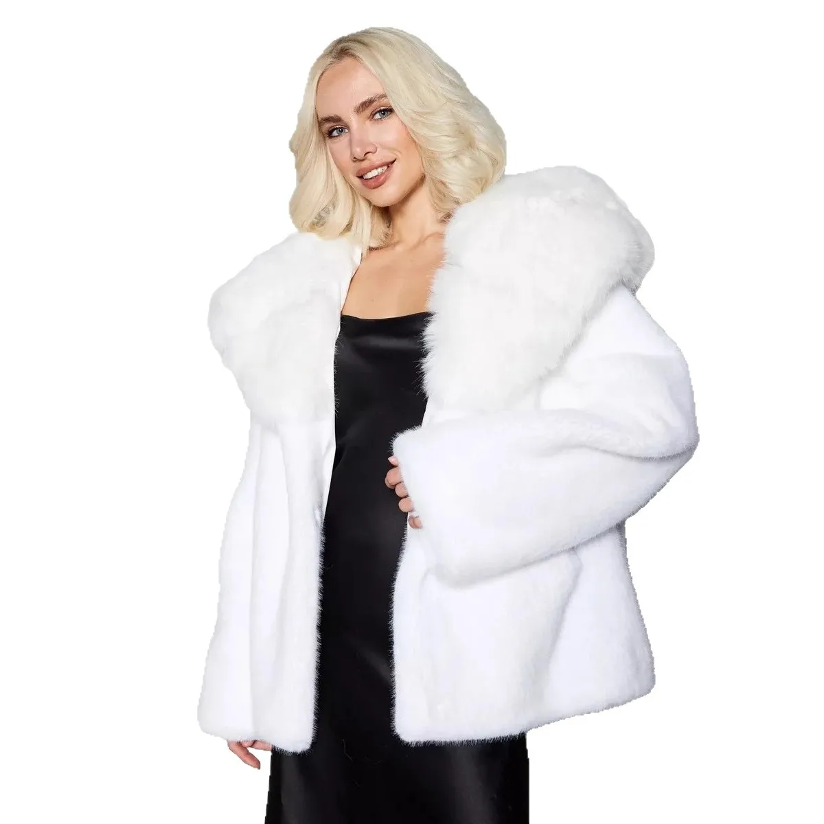 

Cross-border Russian eco-friendly mink fur jacket winter hooded plush coat thickened wind-resistant fluff top