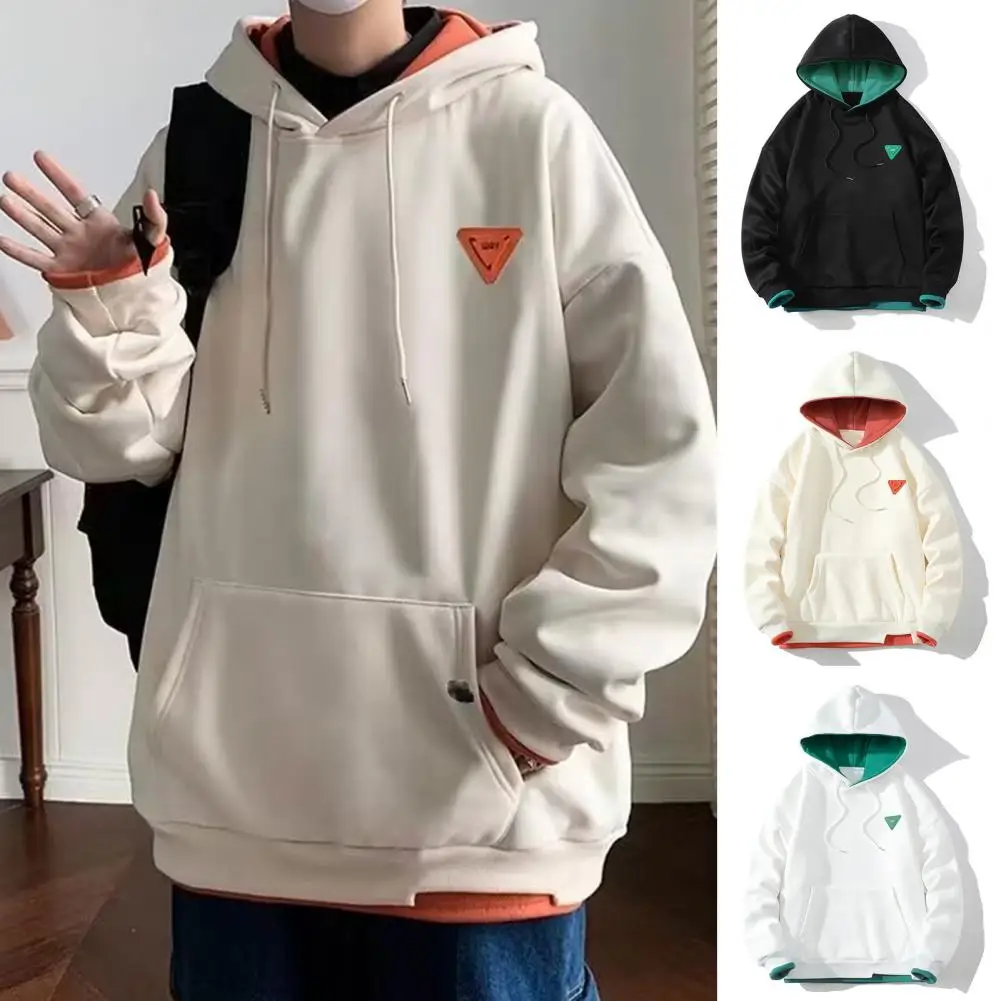 

Color Color Hoodie Unisex Oversized Plush Hoodie with Drawstring Warm Long Sleeve Pullover Elastic Cuff Soft Couple for Fall