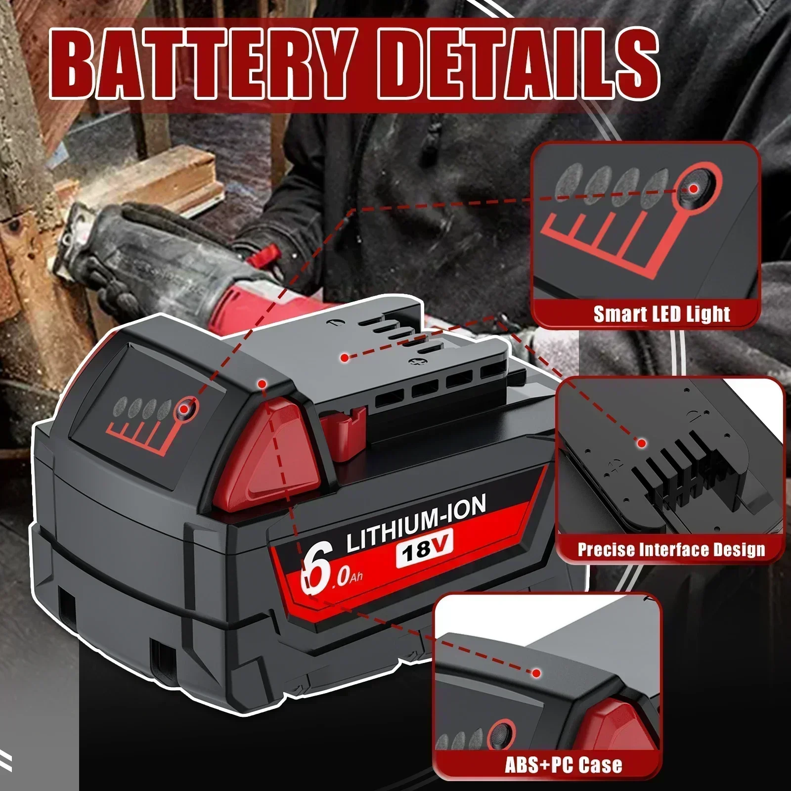 18V สําหรับ Milwaukee M18 แบตเตอรี่ M18B6 XC 6.0Ah Li-Ion 48-11-1860 48-11-1852 48-11-1850 48-11-1840 เครื่องมือไฟฟ้าไร้สาย 18V Charger