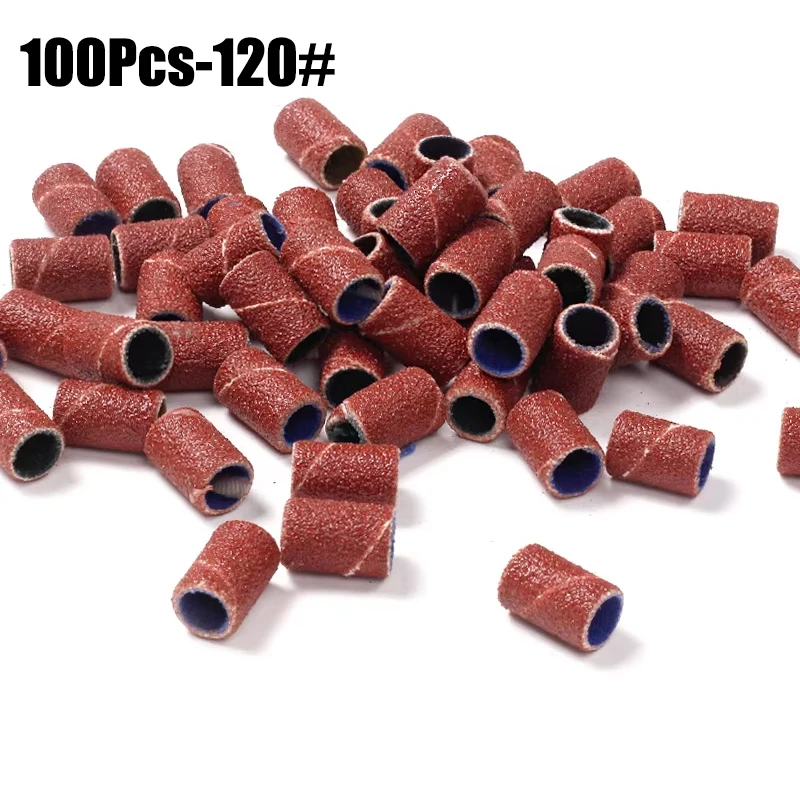 210/100Pcs Sanding Cap Bands For Electric Manicure Machine 180/120/80 Grit Nail Drill Grinding Bit Files Nails Pedicure Tool Set