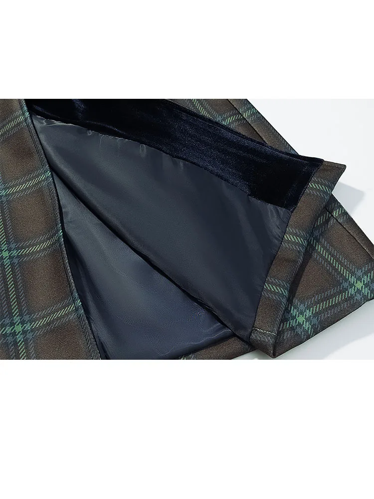 HH Chaqueta de lana a cuadros con doble botonadura y solapa versátil Retro a la moda para mujer, abrigo largo informal estilo capa con temperamento para mujer