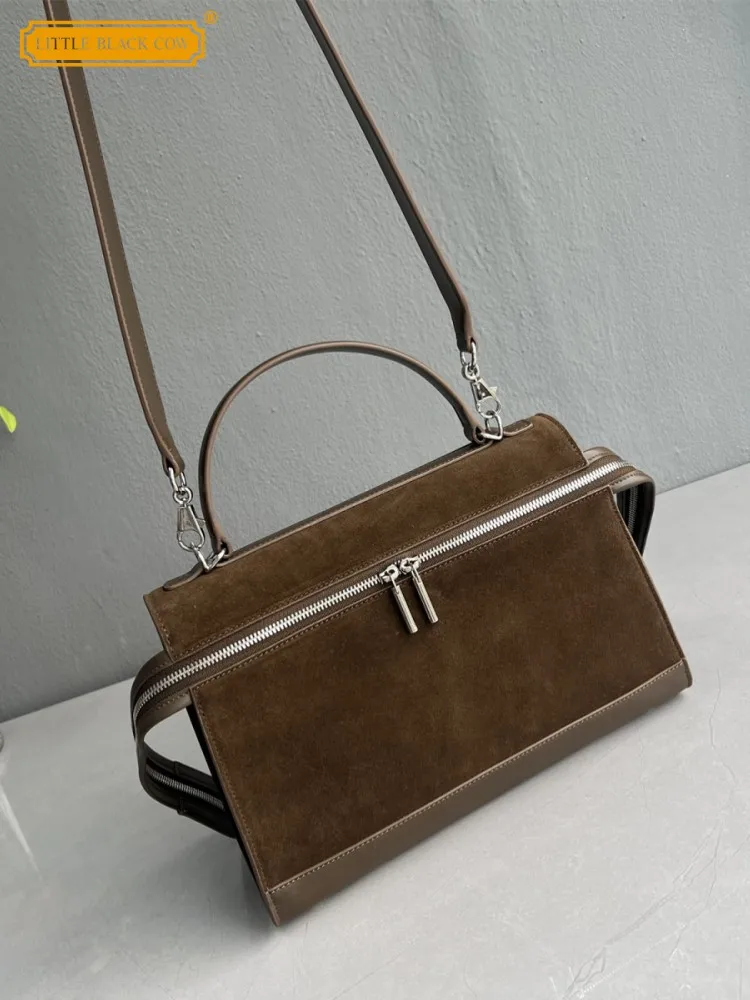 

Fashion Women Vintage Style Totes Handbag Office Ladies Work Spliced Real Cow Suede Leather Shoulder Bag Strap Crossbody Bags