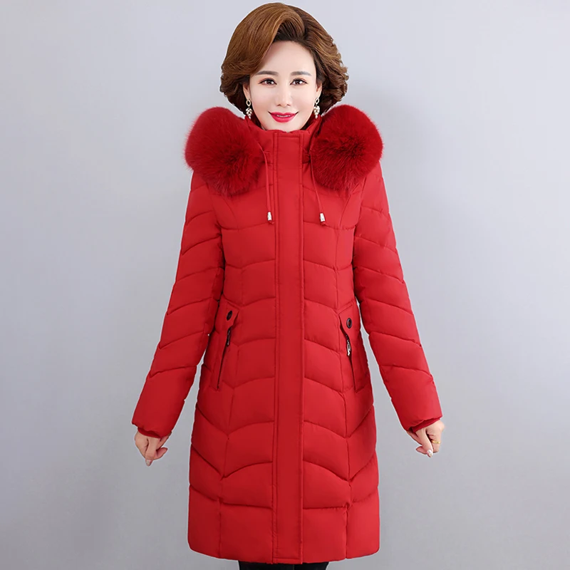 Imagem -04 - Cabolsas de Inverno para Mulher 2023 Grosso Quente de Meia Idade Cabolsas de Inverno Feminino Gola de Pele Casual Algodão Acolchoado Longo Parkas com Capuz