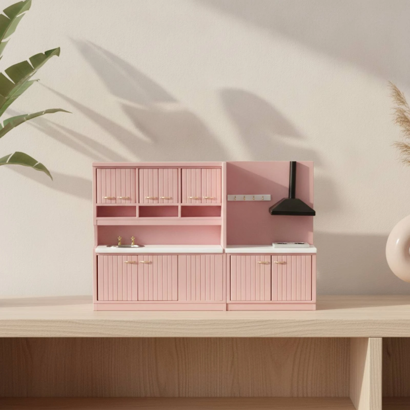 2 Pieces Dollhouse Kitchen Furniture Set Modular Dollhouse Kitchen Set with Sink Detailed Classic for Collectors
