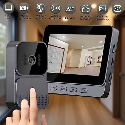 Smart Wireless Doorbells Smart WiFi 2.4G Wireless Doorbells Video Intercom Camera Inteligente Night Vision 4.3inch HD Screen For Security Home Apartment