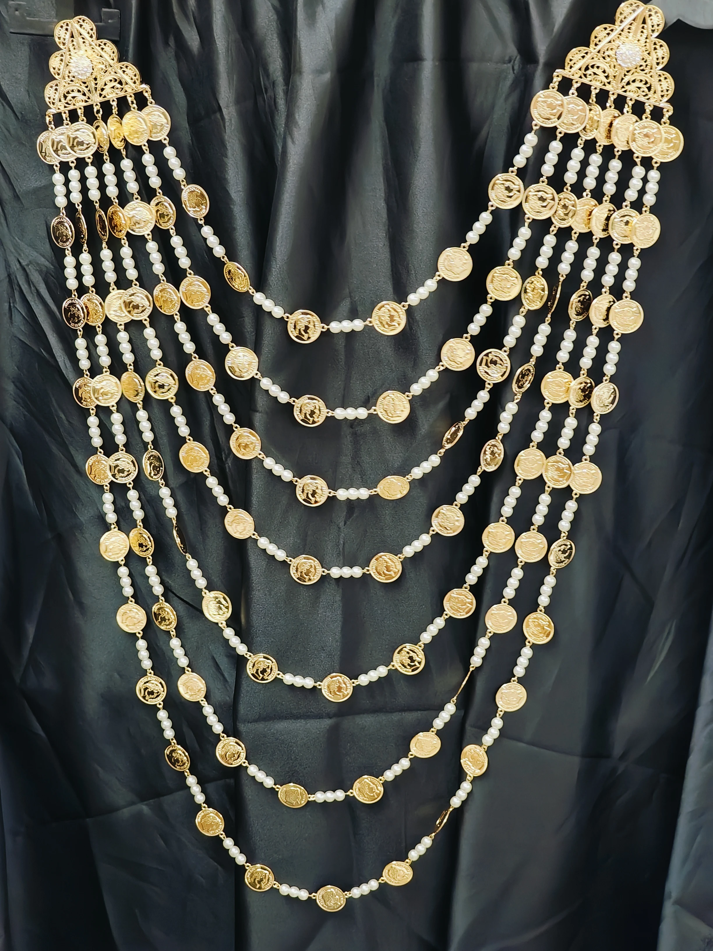 New Algerian Bridal Jewelry Multi Chain Full Handmade Coin Large Necklace Head Chest Chain Arab Wedding Dress Body Jewelry
