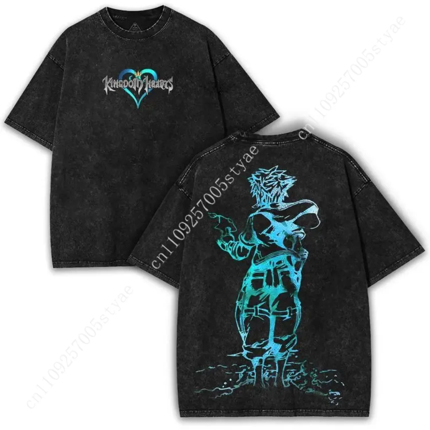 Camiseta Casual de Manga Corta para Hombre, Estilo Vintage, Cuello Redondo, Talla Grande - Diseño Gráfico Festivo Azul Neón, Estilo Urbano, para Coleccionistas de Anime